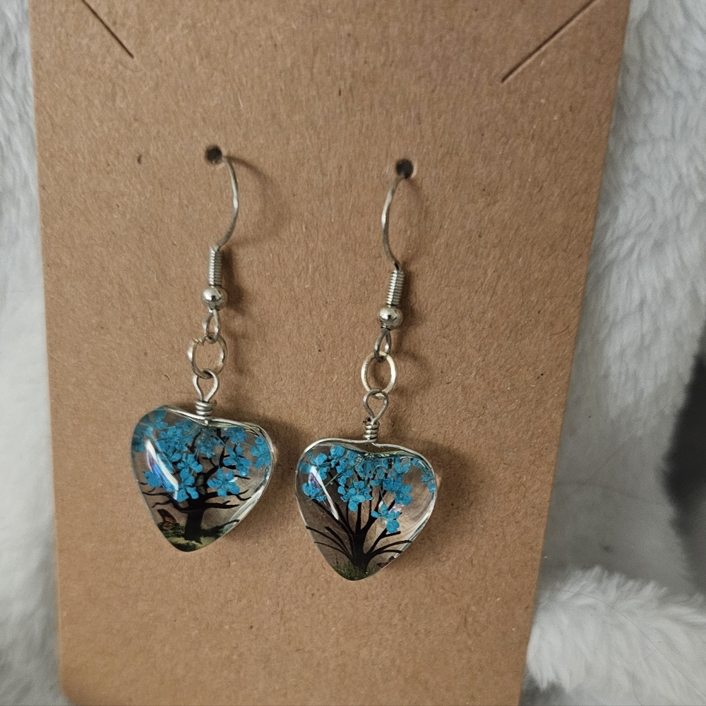 Heart-Shaped Blue Tree Earrings